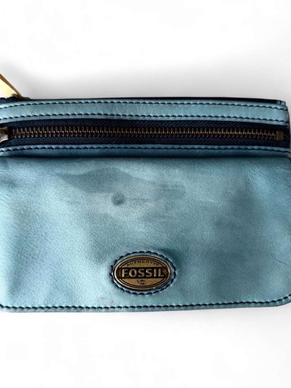 Vintage Fossil Women's Blue Leather Organizer Wallet